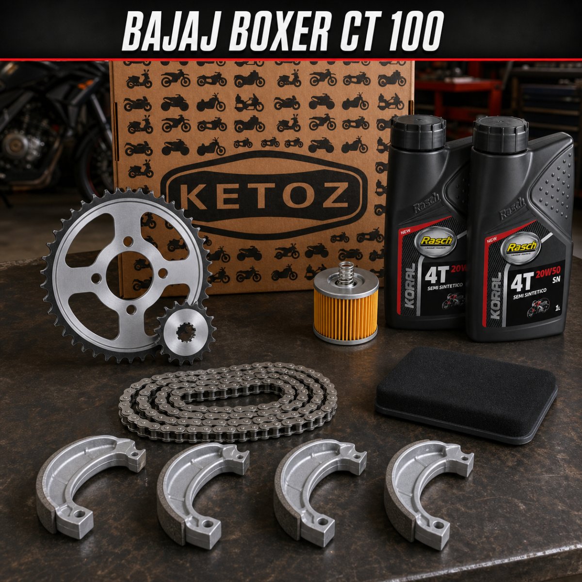 Combo Mantenimiento Bajaj Boxer CT 100 – Relación Original o Para Fuerza · Relación Original, foto 1 de 7