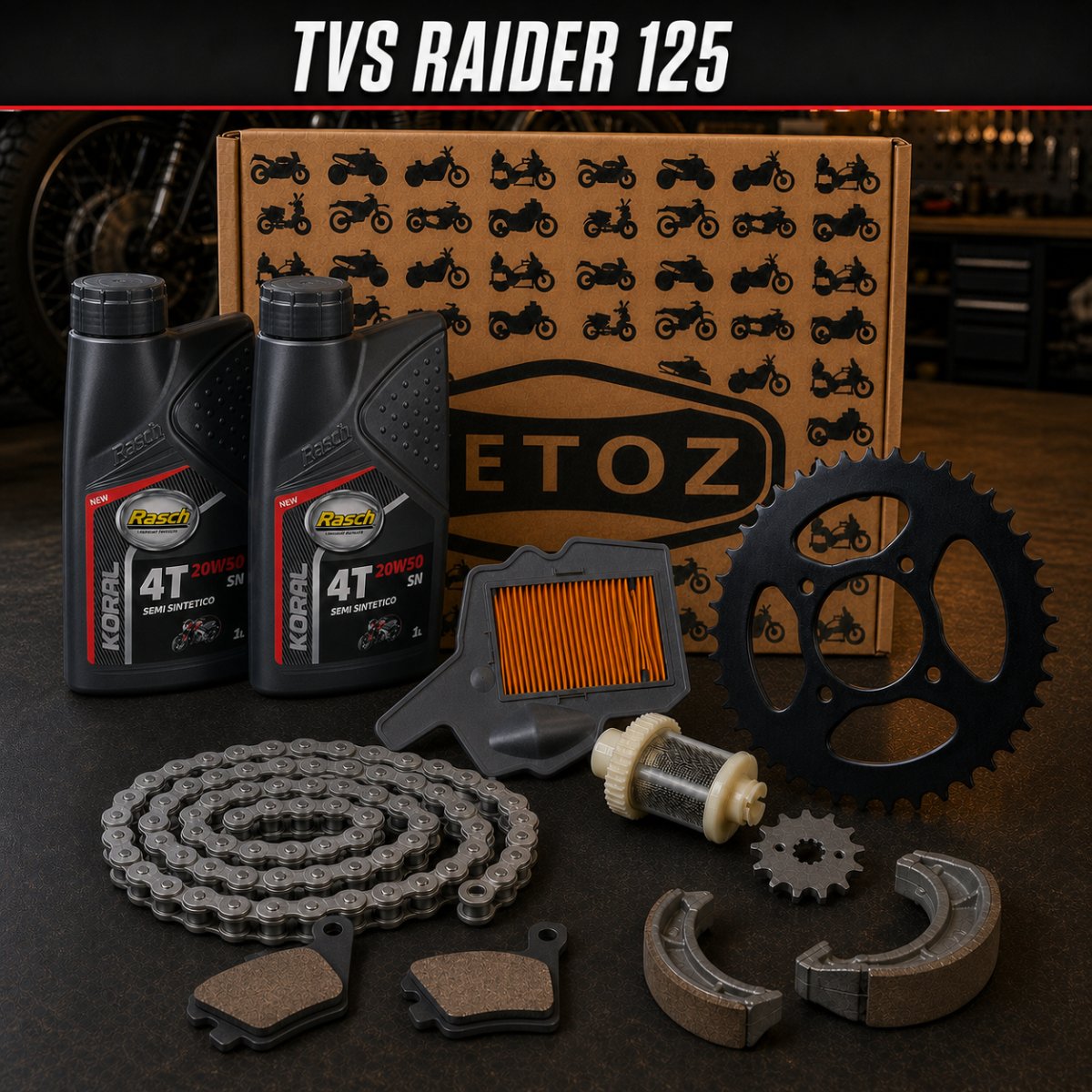 Combo Mantenimiento TVS Raider 125 – Aceite, Filtros, Frenos y Arrastre, foto 1 de 8
