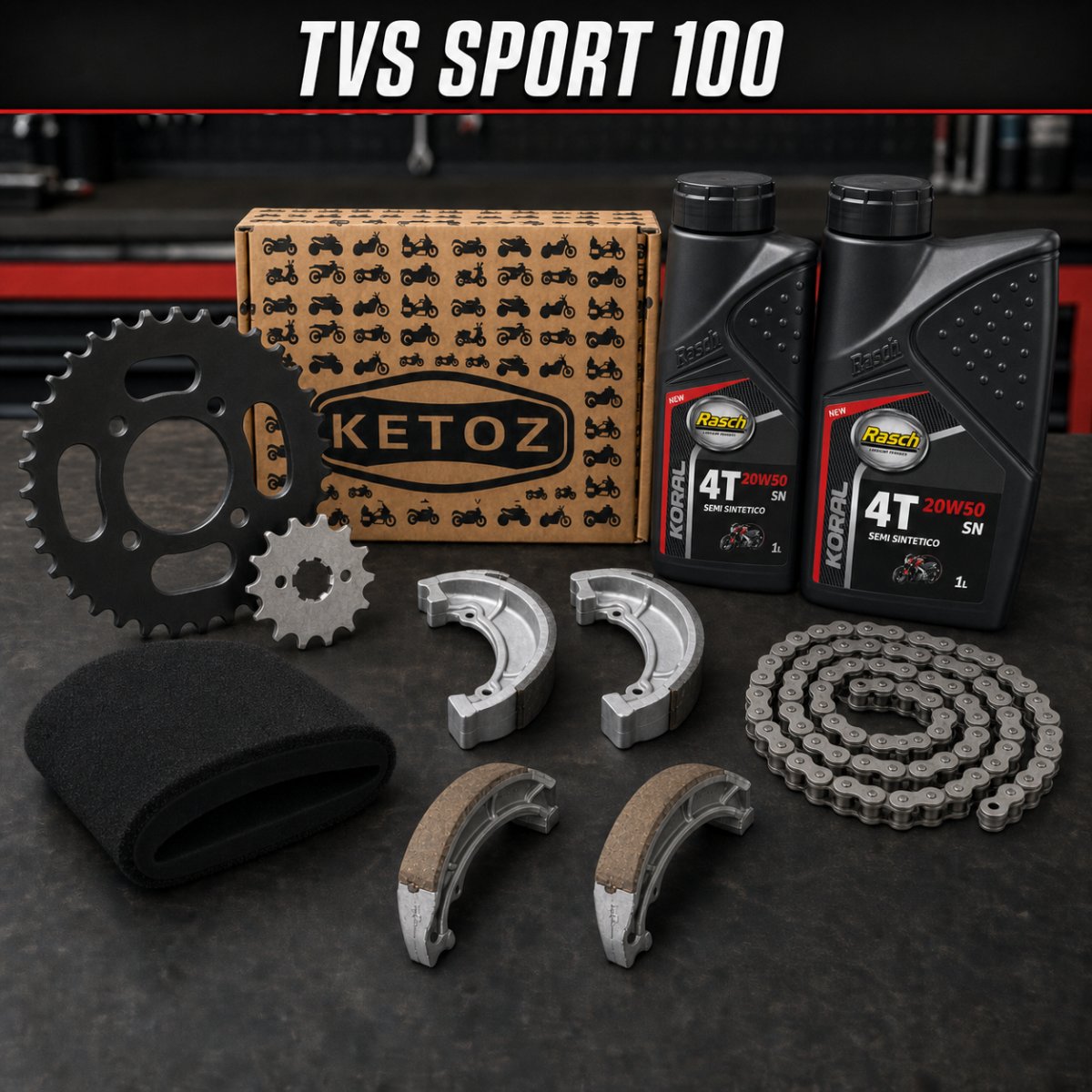Combo Mantenimiento TVS Sport 100 – Aceite, Filtros, Frenos y Arrastre, foto 1 de 7