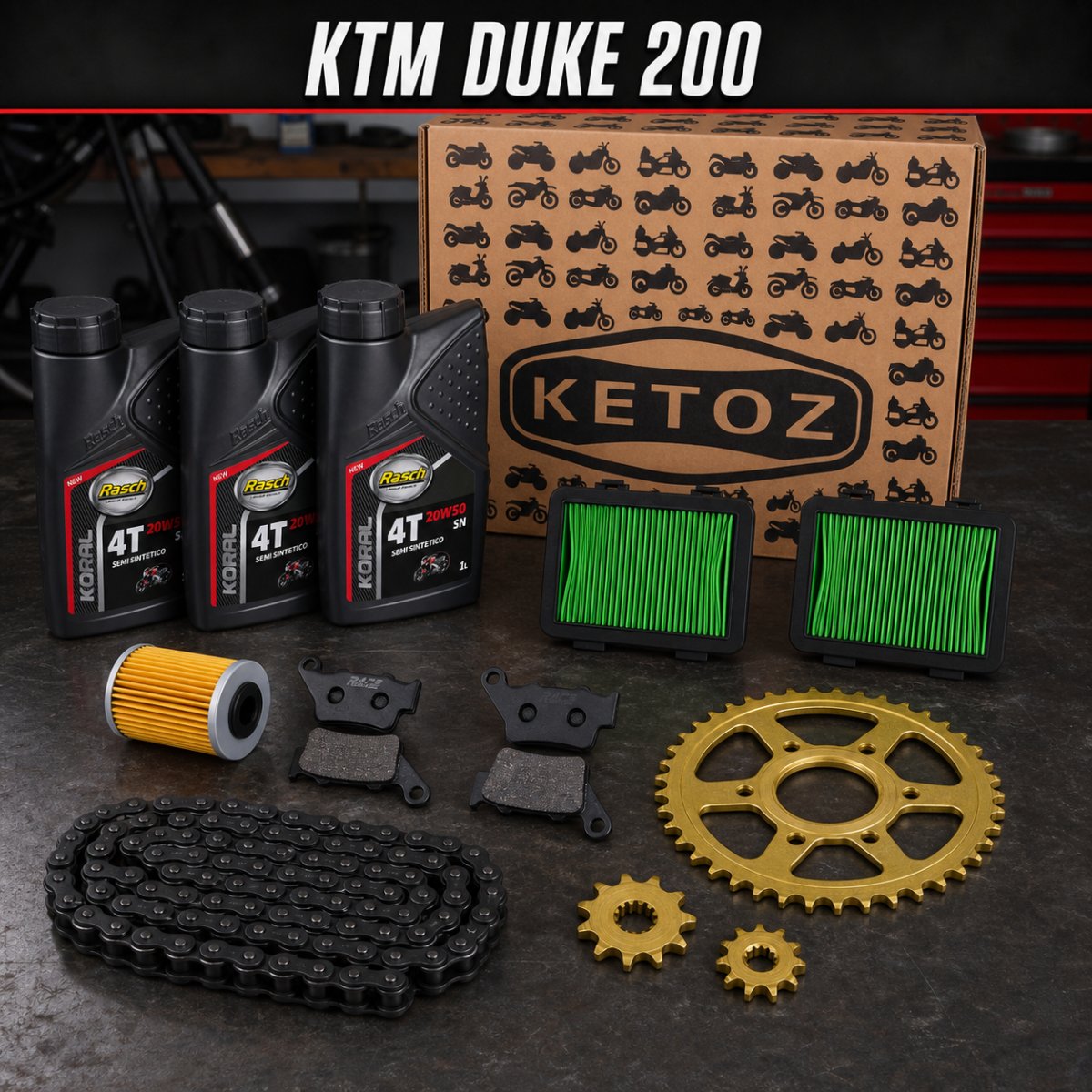 Combo Mantenimiento KTM Duke 200 NG / Normal – Aceite, Filtros, Frenos y Arrastre · Duke Normal, foto 1 de 8