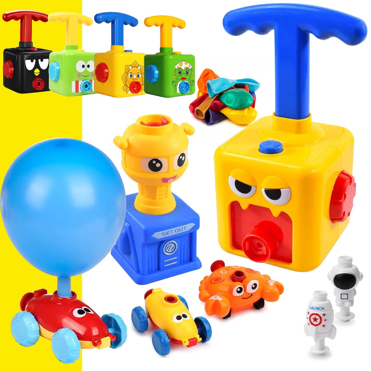 Juguete Lanzador De Carritos Impulsados Por Globos De Aire — Amarillo/monstruo
