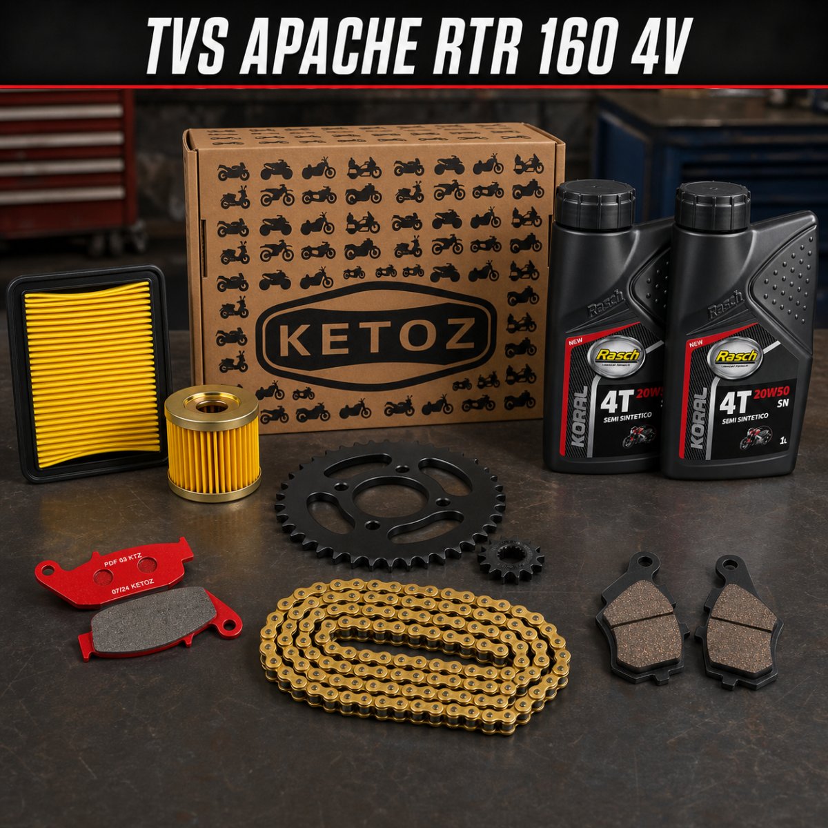 Combo Mantenimiento TVS Apache RTR 160 4V – Aceite, Filtros, Frenos y Arrastre, foto 1 de 8
