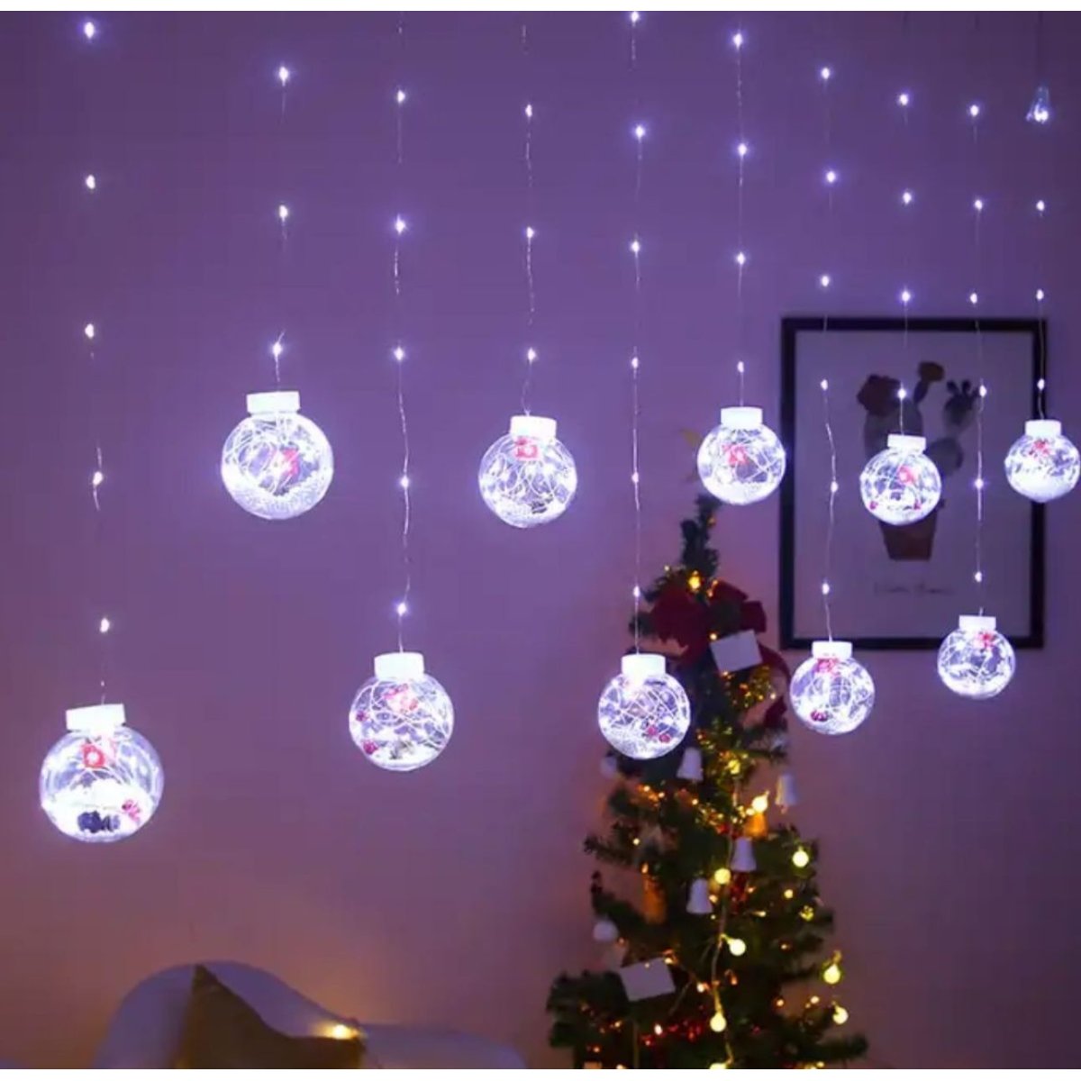 Luces De Navidad Cortina solo bolas — Blanca